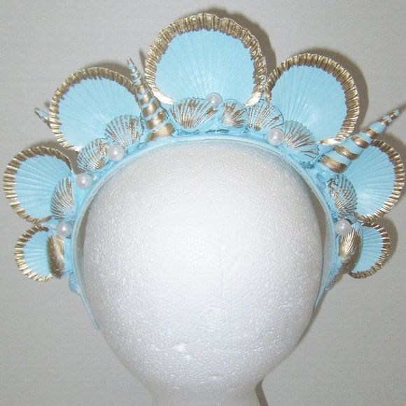 Ocean blue  metallic gold  Mermaid  crown headband
